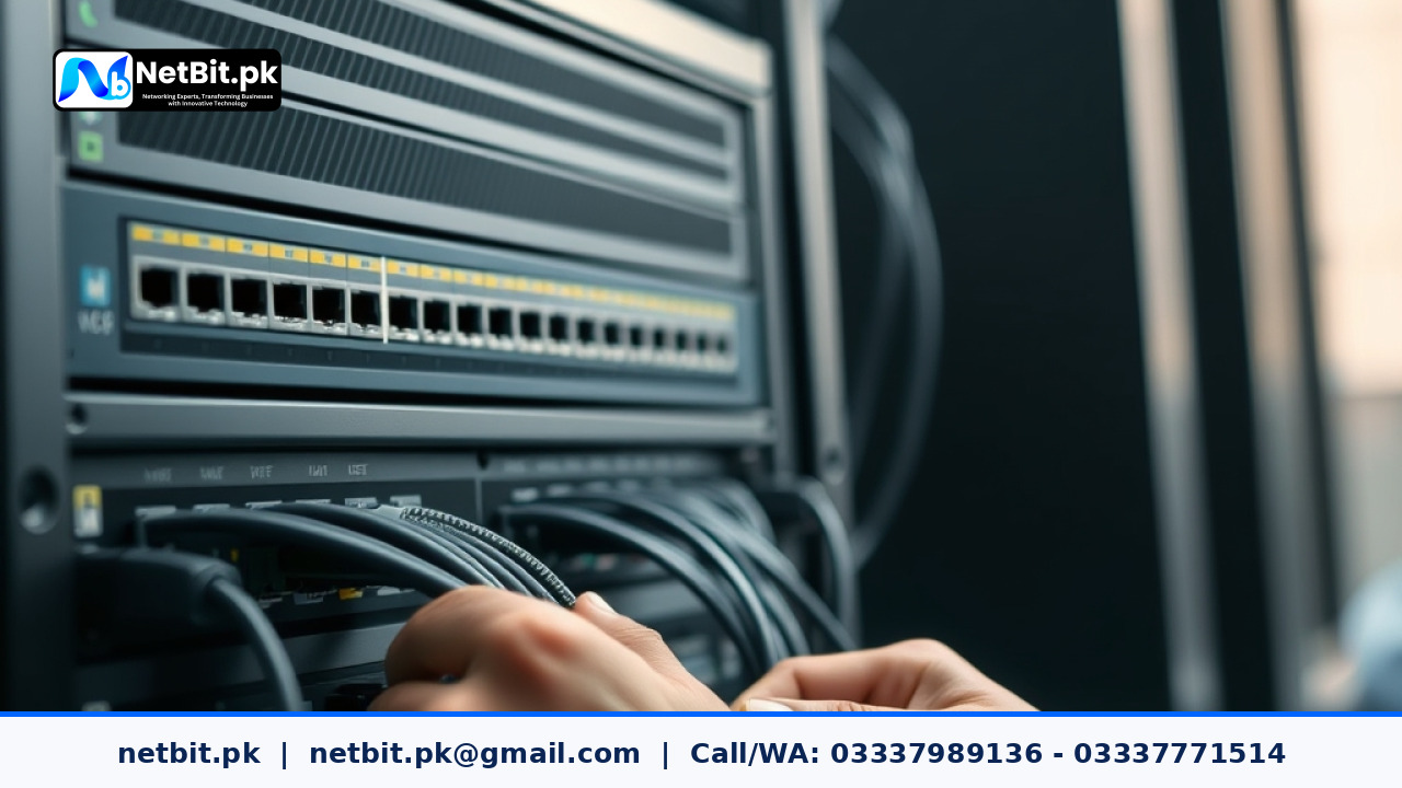 Network technician testing office internet speed and equipment configuration