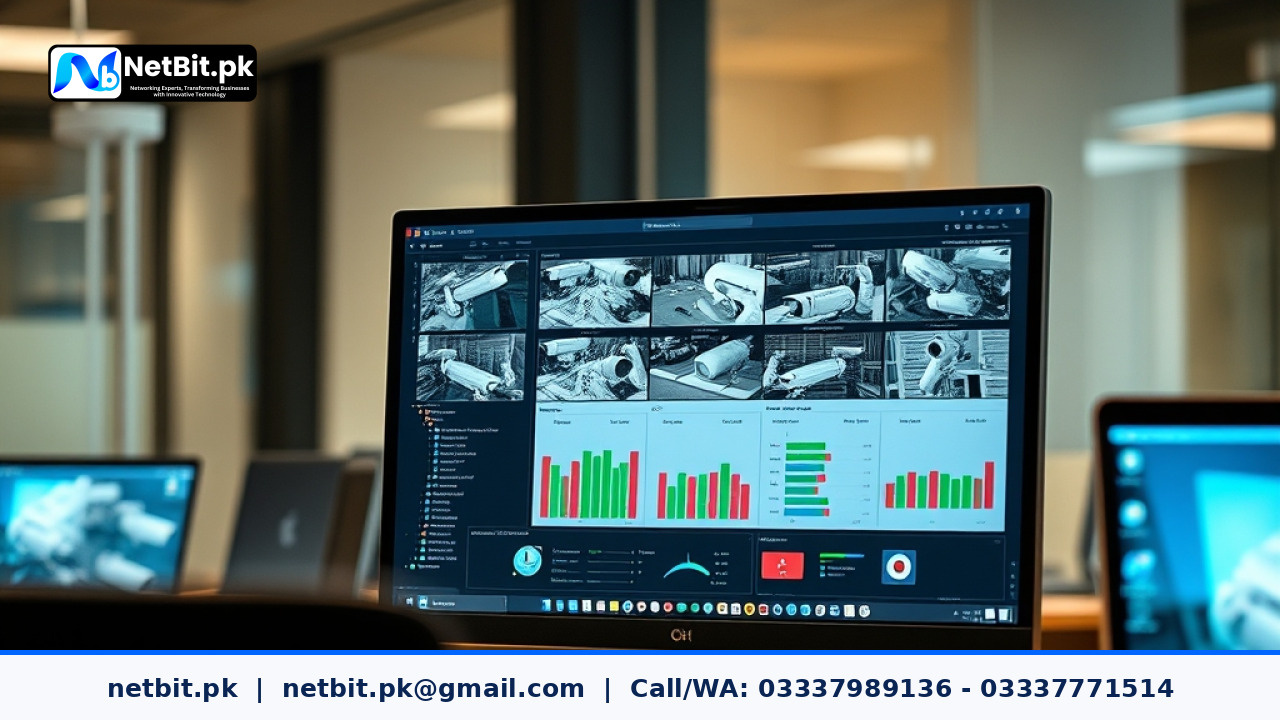 Close-up of a computer monitor displaying CCTV camera sub-stream configuration settings in a modern office environment