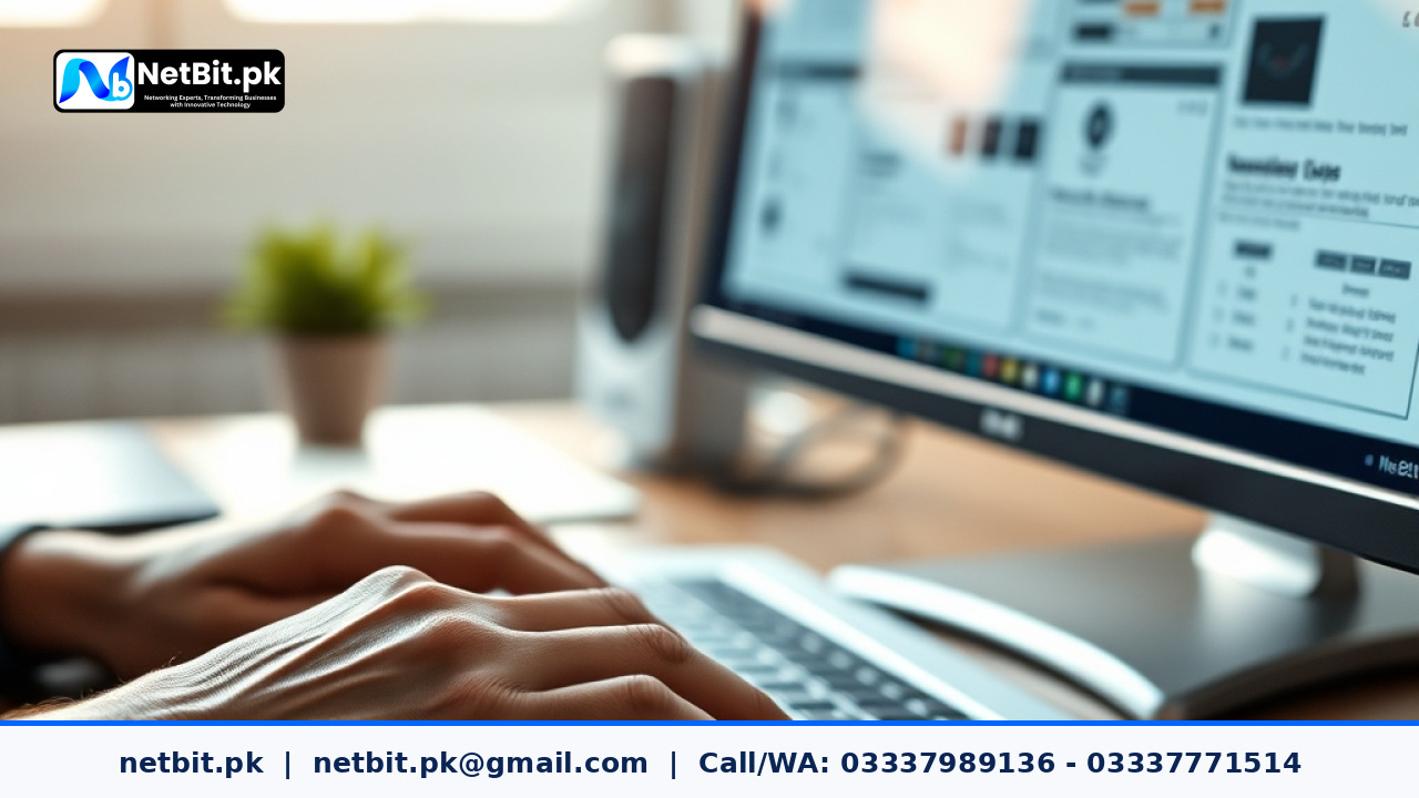 Web developer working on a responsive website layout on an aluminum laptop in a modern office setup | NetBit Software House and Technology | netbit.pk