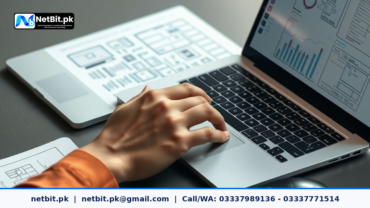 Web developer working on search analytics and technical website optimization on a modern workstation