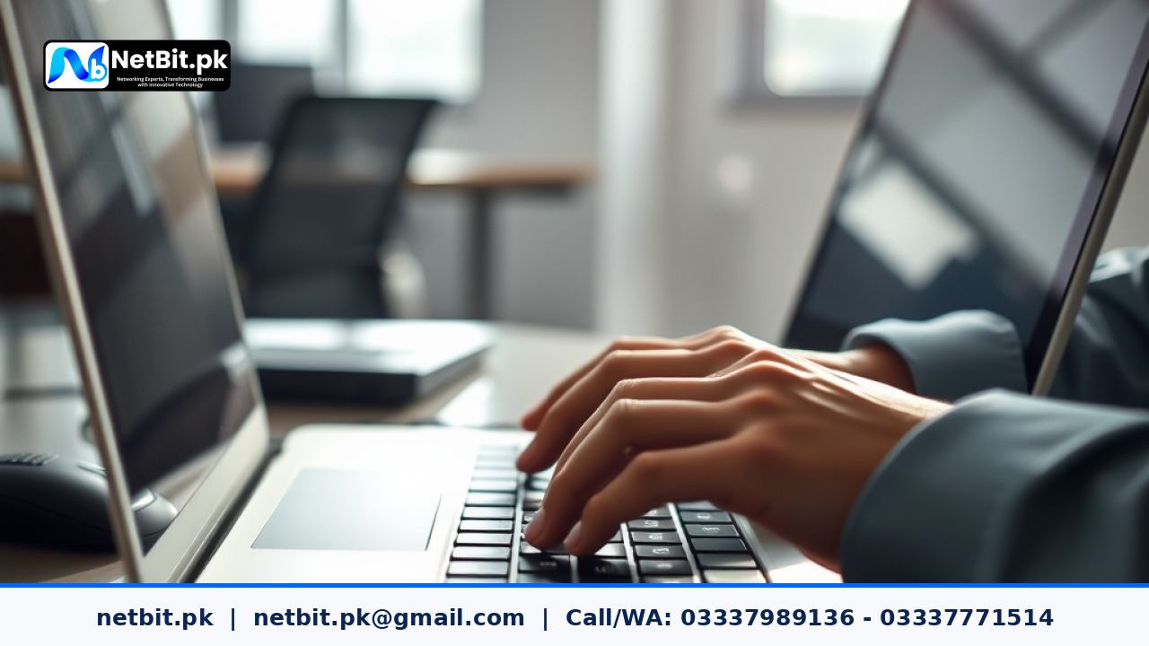 Professional working on laptop optimizing website SEO and digital marketing strategies | NetBit Software House and Technology | netbit.pk