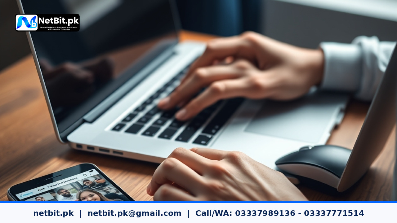 A professional developer working on an AI agent interface on a laptop in a bright office. | NetBit Software House and Technology | netbit.pk