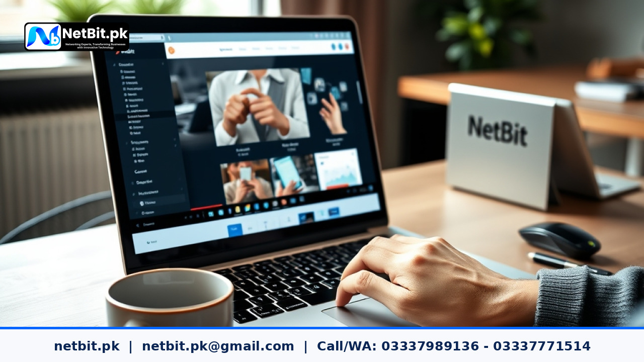 Developer working on a responsive web application layout on a laptop desk setup | NetBit Software House and Technology | netbit.pk
