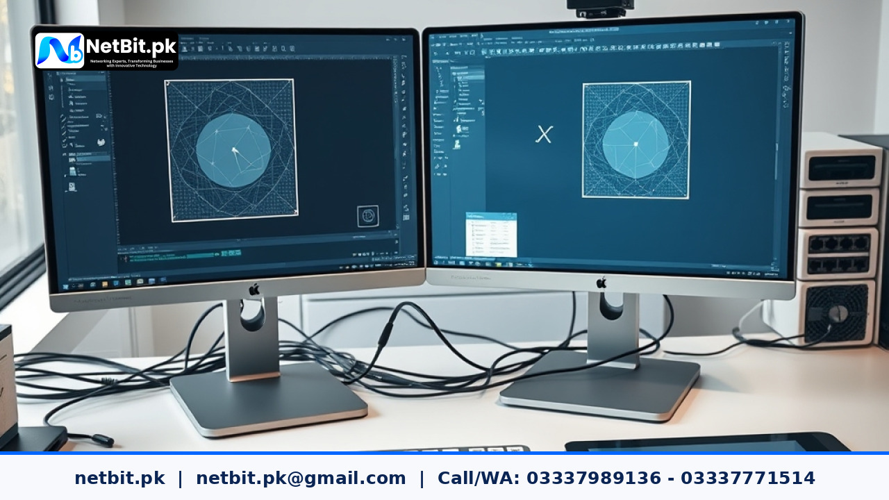 Professional graphic designer working on a detailed vector icon grid system displayed on a dual-monitor office workstation.
