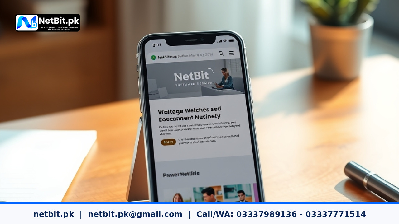 A person browsing a clean and responsive business website on a smartphone in Pakistan