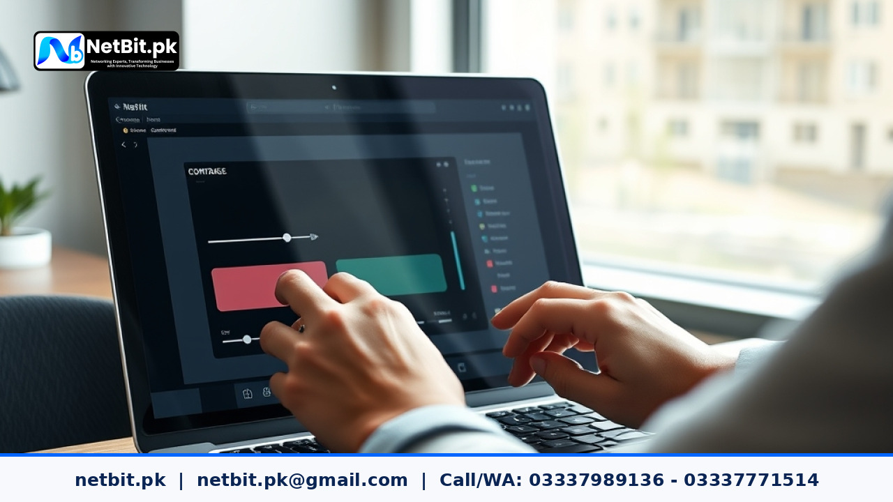 Designer adjusting color contrast settings on a digital graphic design workstation