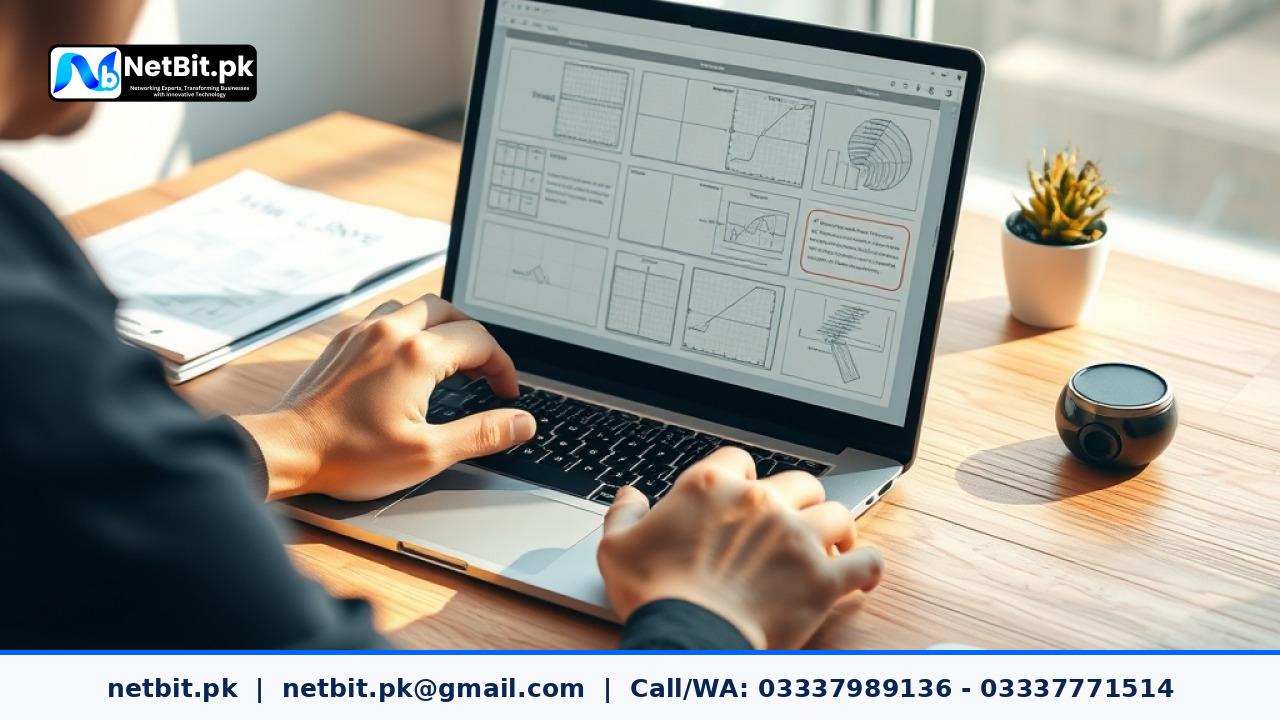 Designer working on layout grids and margins for business branding assets