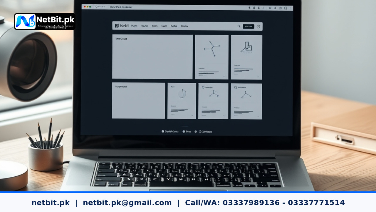 Clean and modern web UI UX design layout displayed on a professional laptop screen