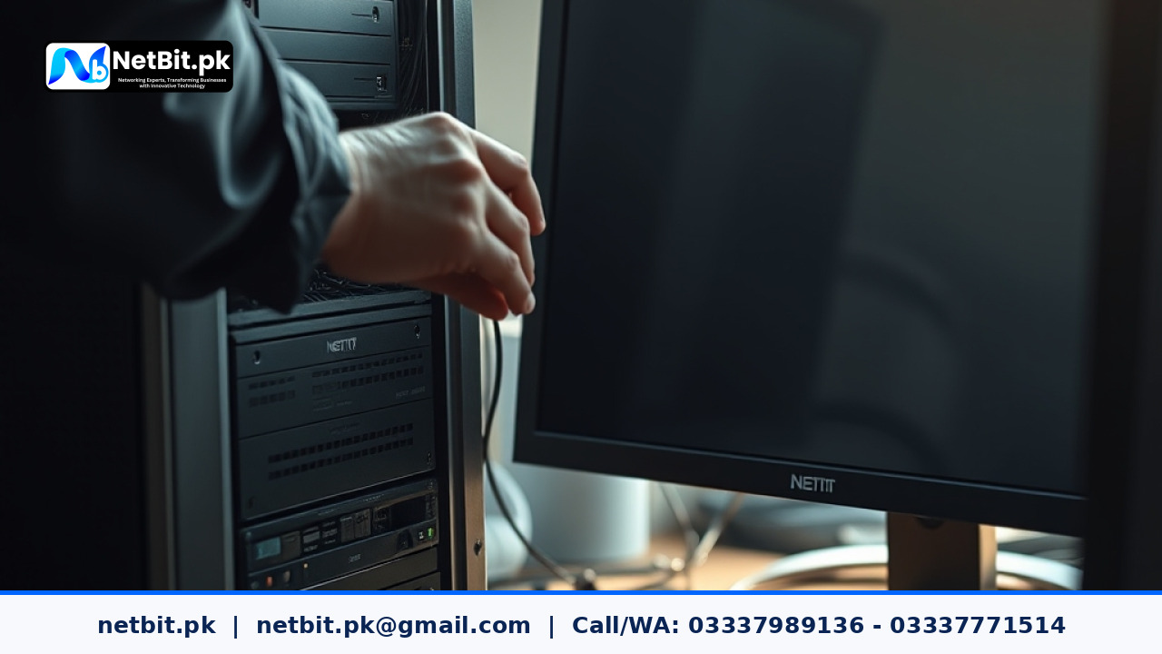 IT technician performing routine maintenance on a business workstation computer system