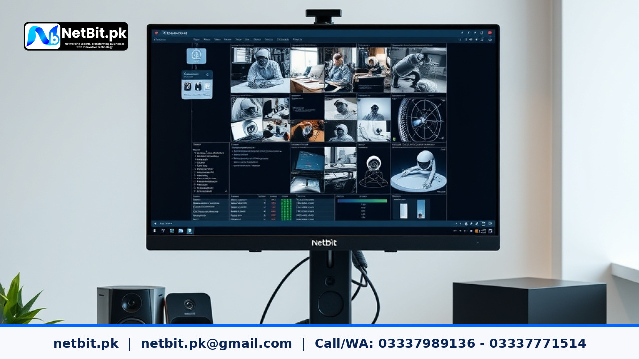 Close-up of a security camera monitoring interface displayed on a computer screen in an office