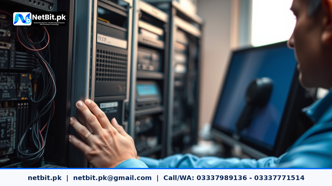 Close-up of computer system motherboard and components during professional IT maintenance | NetBit Software House and Technology | netbit.pk