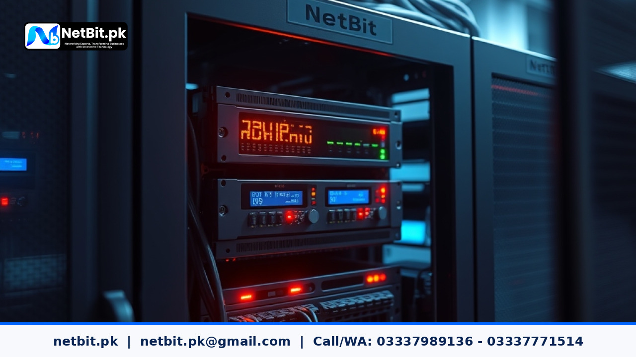 Smart power distribution unit installed inside a modern server rack with glowing indicator lights