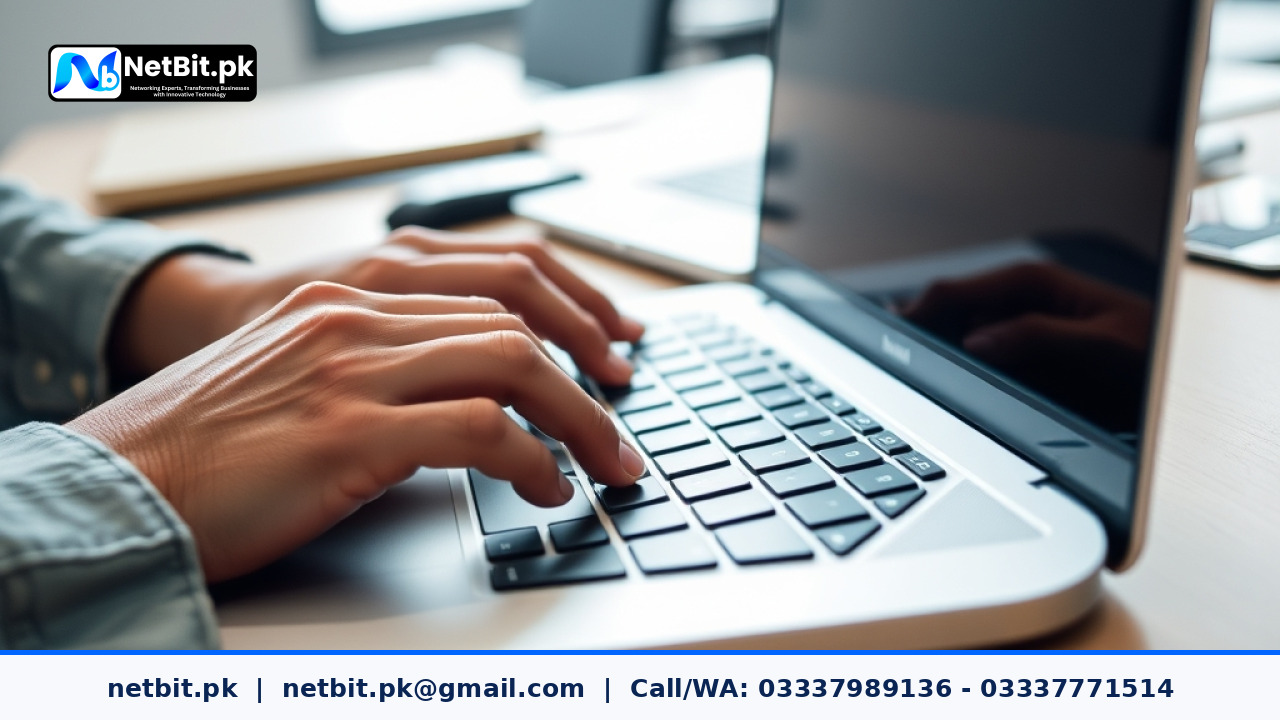 Professional working on computer software security settings in an office
