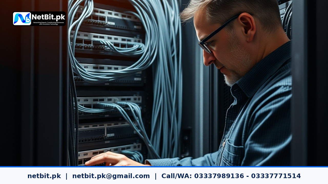 Close-up of network switches and patch cables in a secure IT rack setup