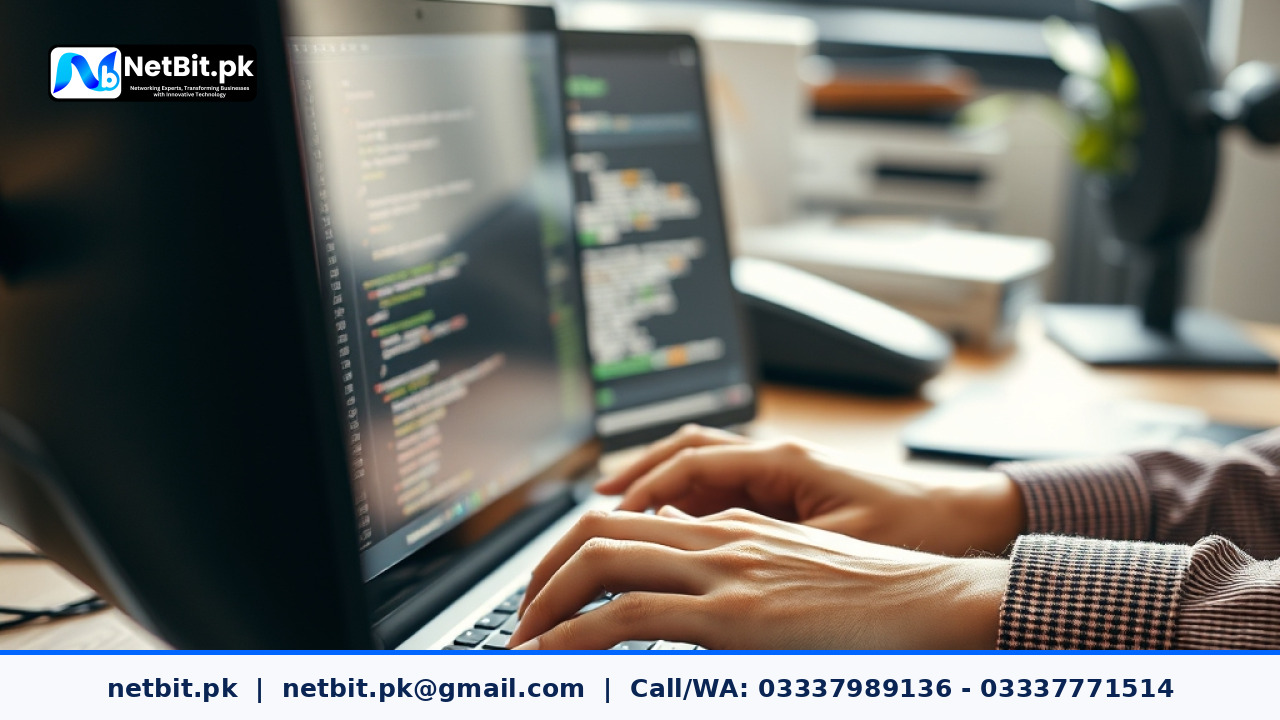 Developer working on AI agent configurations in a modern office setup | NetBit Software House and Technology | netbit.pk