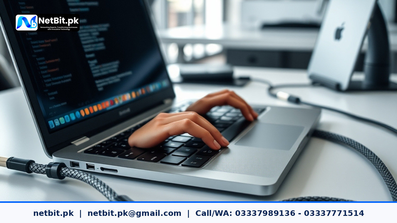 Developer working on AI agent architecture in a professional office | NetBit Software House and Technology | netbit.pk