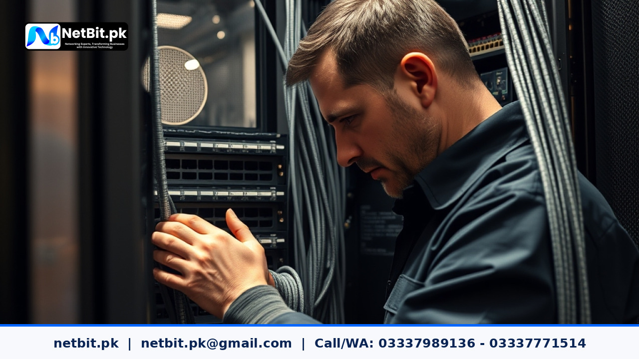 Close-up of network switch and Cat6 cables during an internet speed test evaluation