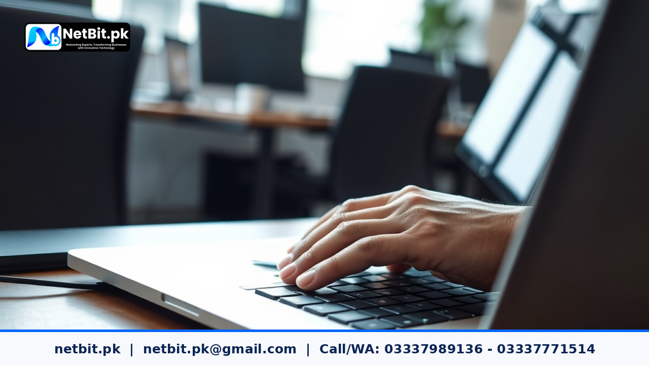 IT technician reviewing server performance metrics on a laptop during a software deployment | NetBit Software House and Technology | netbit.pk