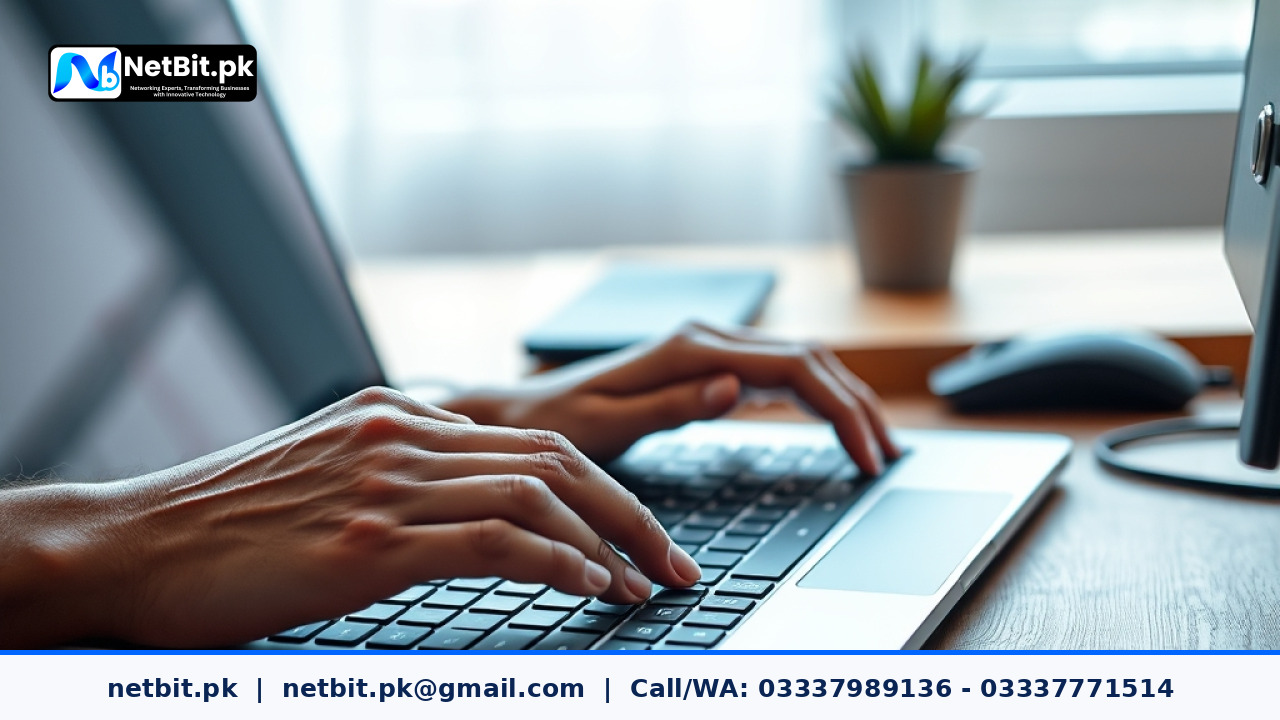 Developer working on code at an office desk | NetBit Software House and Technology | netbit.pk