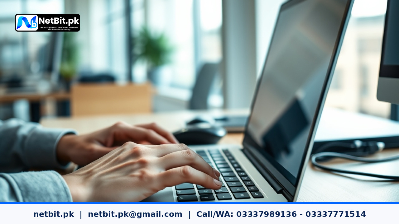 Developer writing secure web application code in an office setting | NetBit Software House and Technology | netbit.pk