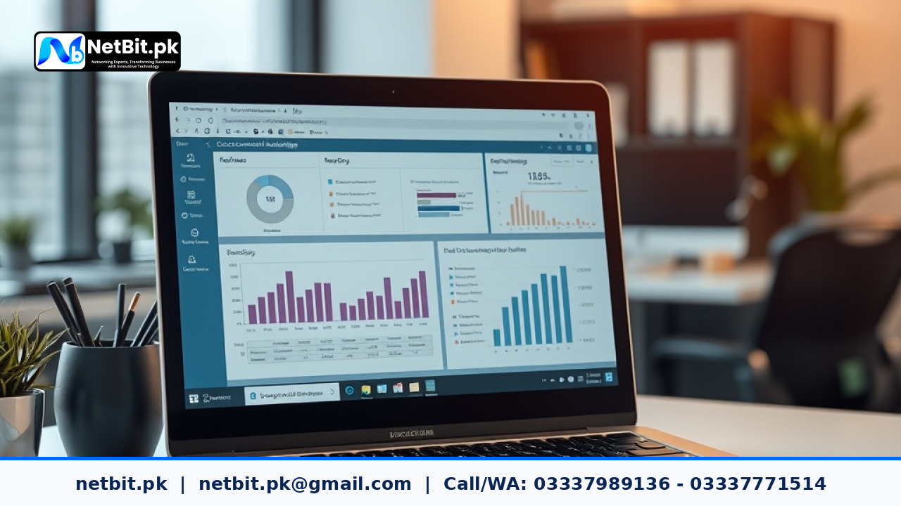 Clean and modern office workspace displaying digital document management and workflow automation software on a computer screen.