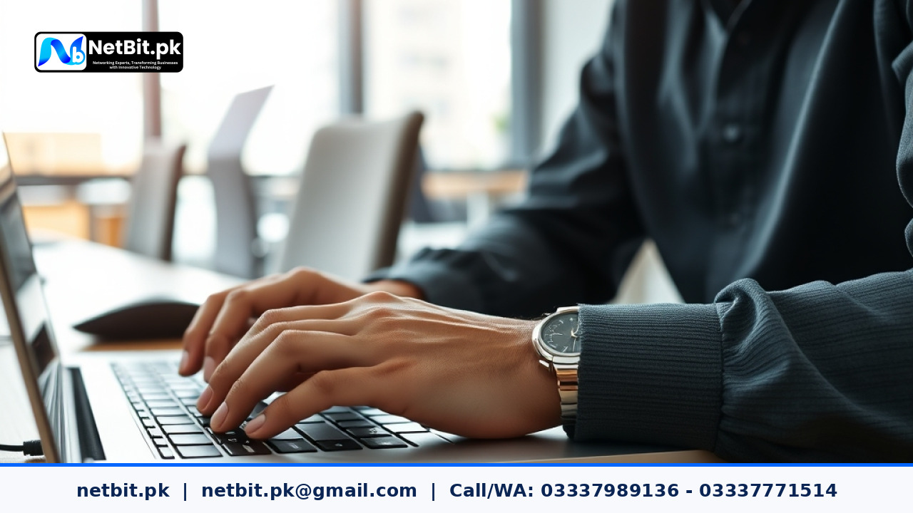 Developer hands typing on a laptop optimizing database queries | NetBit Software House and Technology | netbit.pk