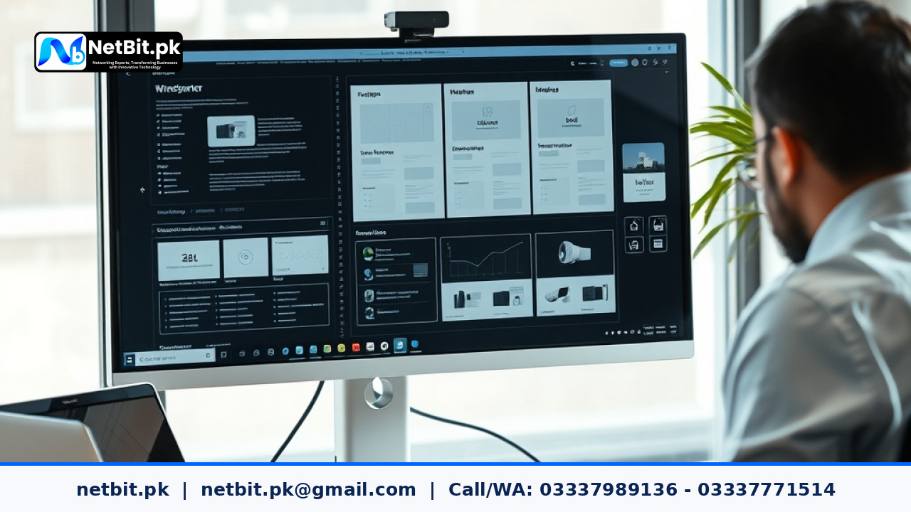 Designer working on web layout grid values on an office computer | NetBit Software House and Technology | netbit.pk
