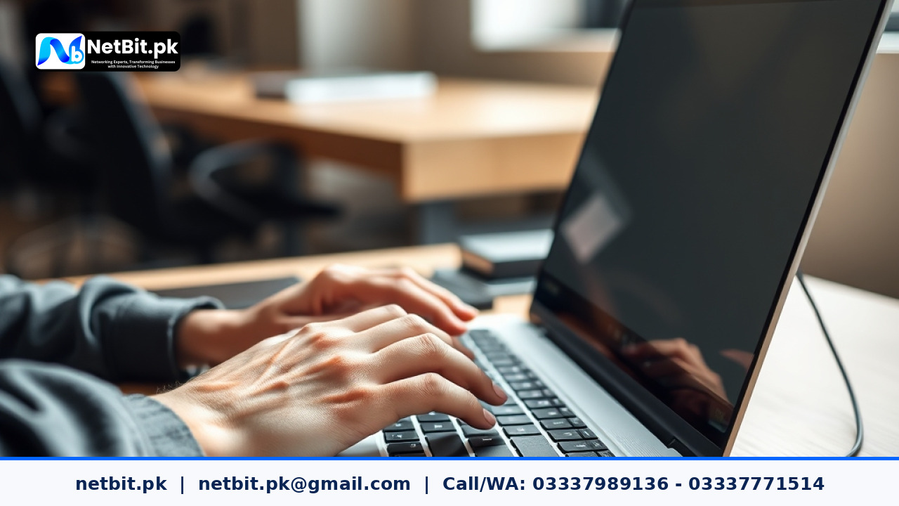 Developer configuring secure web application code on a laptop screen | NetBit Software House and Technology | netbit.pk
