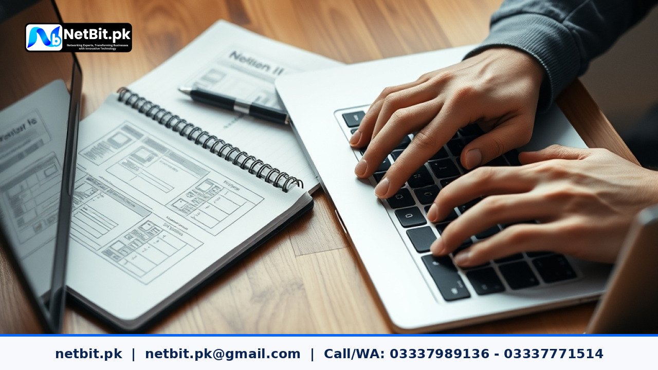 Clean workspace showing a designer working on web UI layout and padding adjustments | NetBit Software House and Technology | netbit.pk