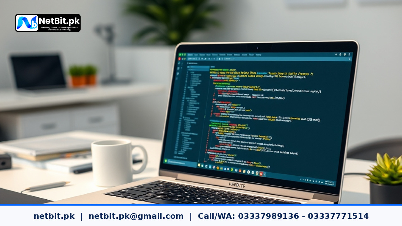 Developer writing clean web development code on a modern laptop screen