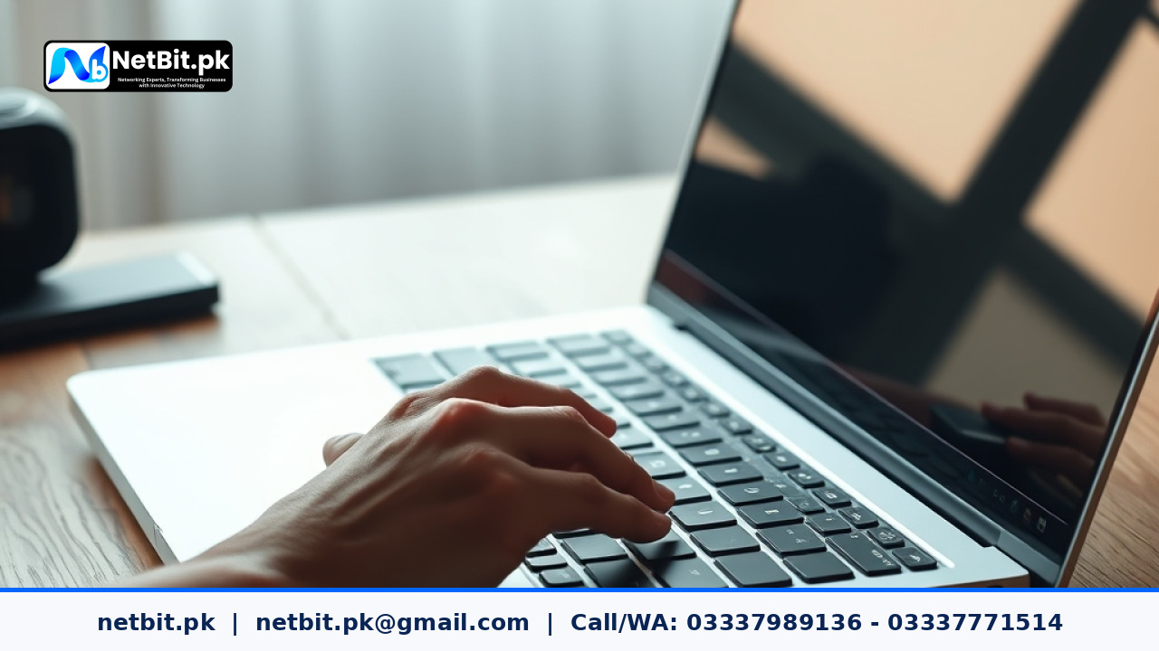 Designer working on web UI UX wireframes and active states on a laptop | NetBit Software House and Technology | netbit.pk