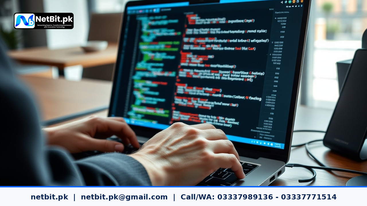 Developer working on AI agent conversation state architecture in a modern office | NetBit Software House and Technology | netbit.pk