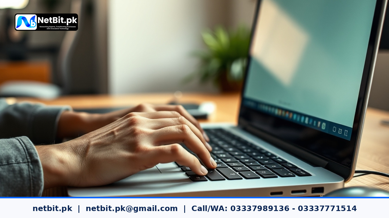 Developer working on code and database migration on laptop in modern office | NetBit Software House and Technology | netbit.pk