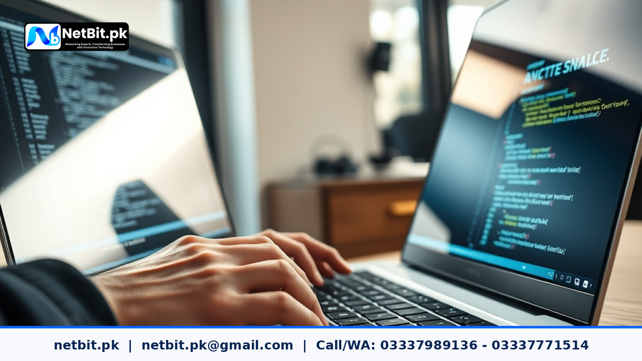 Developer managing code dependencies on a laptop screen in a modern office | NetBit Software House and Technology | netbit.pk