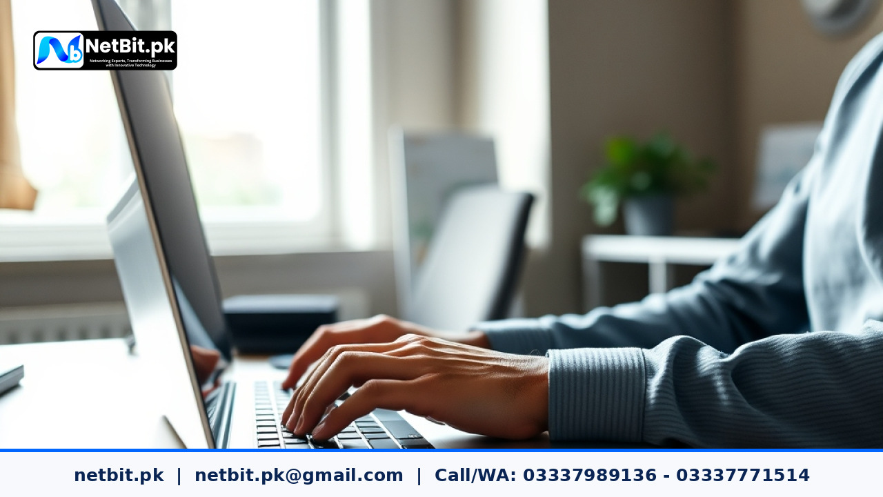 A developer reviewing code on a dual-monitor setup in a modern software office | NetBit Software House and Technology | netbit.pk
