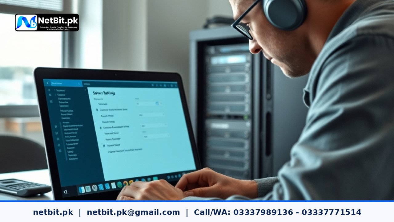 System administrator managing server firewall rules on a workstation