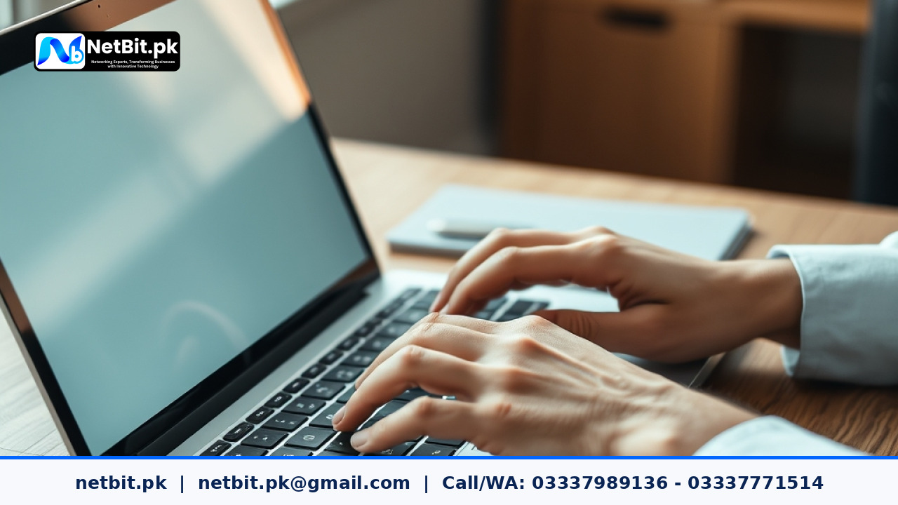 Technician optimizing office computer systems at a modern workspace | NetBit Software House and Technology | netbit.pk