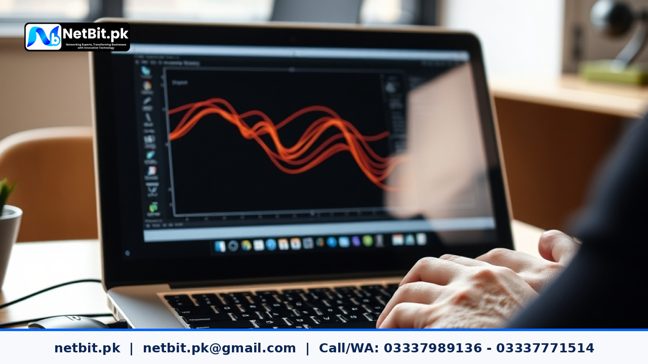 Close-up of a designer editing vector graphics and stroke weights on a computer screen in a professional office