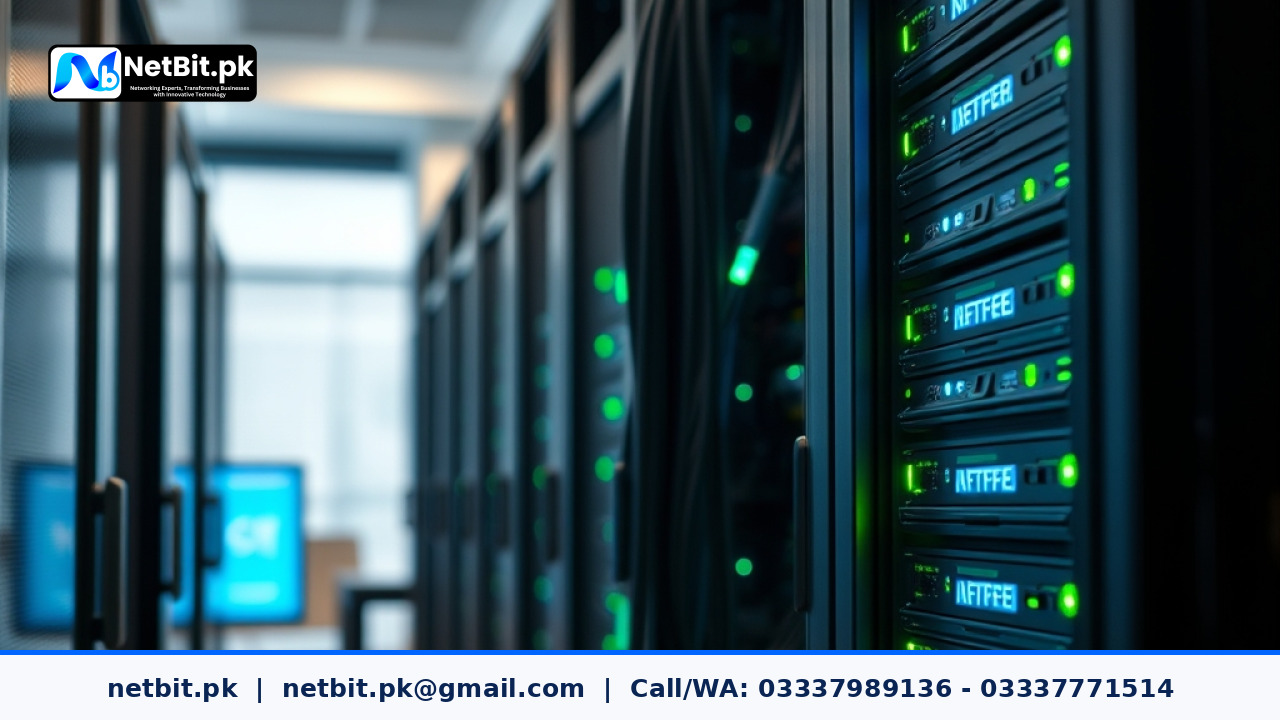 Server room rack with green indicator lights showing healthy server storage and infrastructure operation