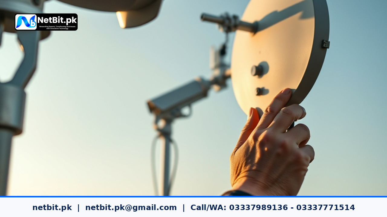 Technician mounting wireless antenna on a rooftop mast