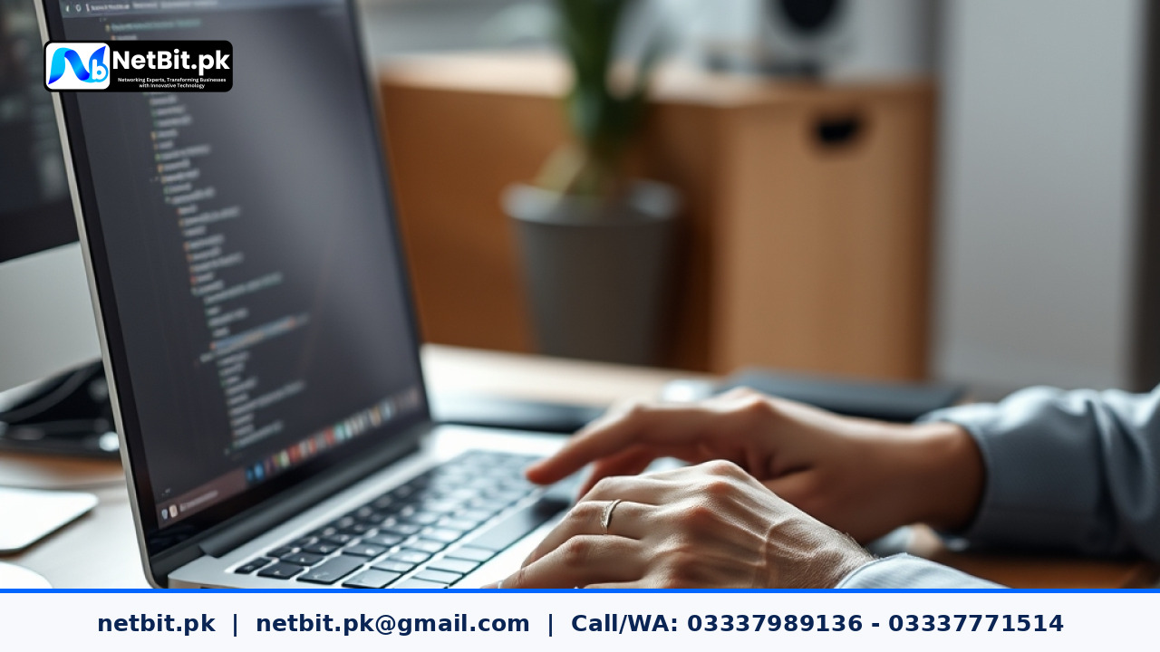 Web developer analyzing performance metrics and Core Web Vitals on a dual-monitor workstation