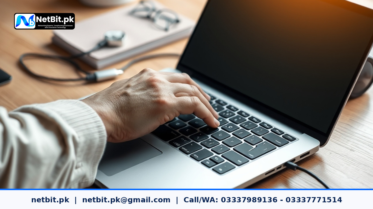 Developer optimizing web application code on a laptop | NetBit Software House and Technology | netbit.pk
