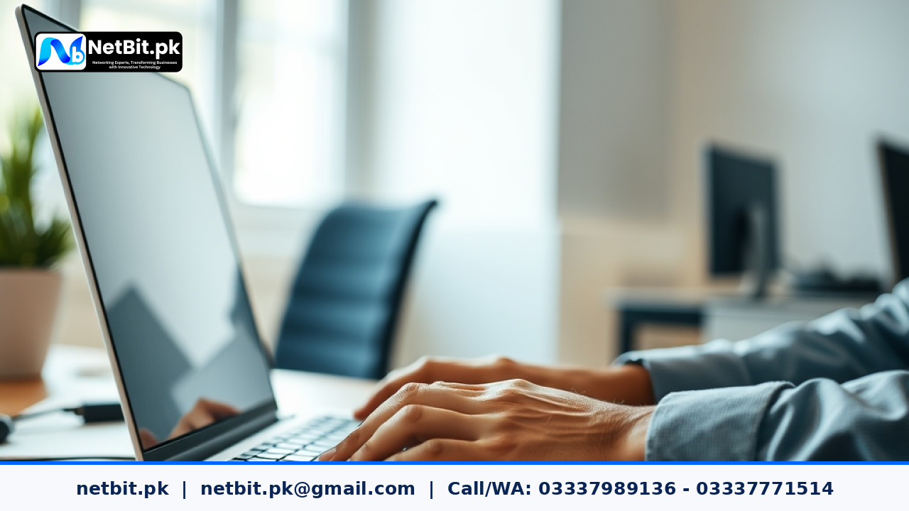 Close-up of a technician updating digital marketing and local citation directories on a laptop screen | NetBit Software House and Technology | netbit.pk