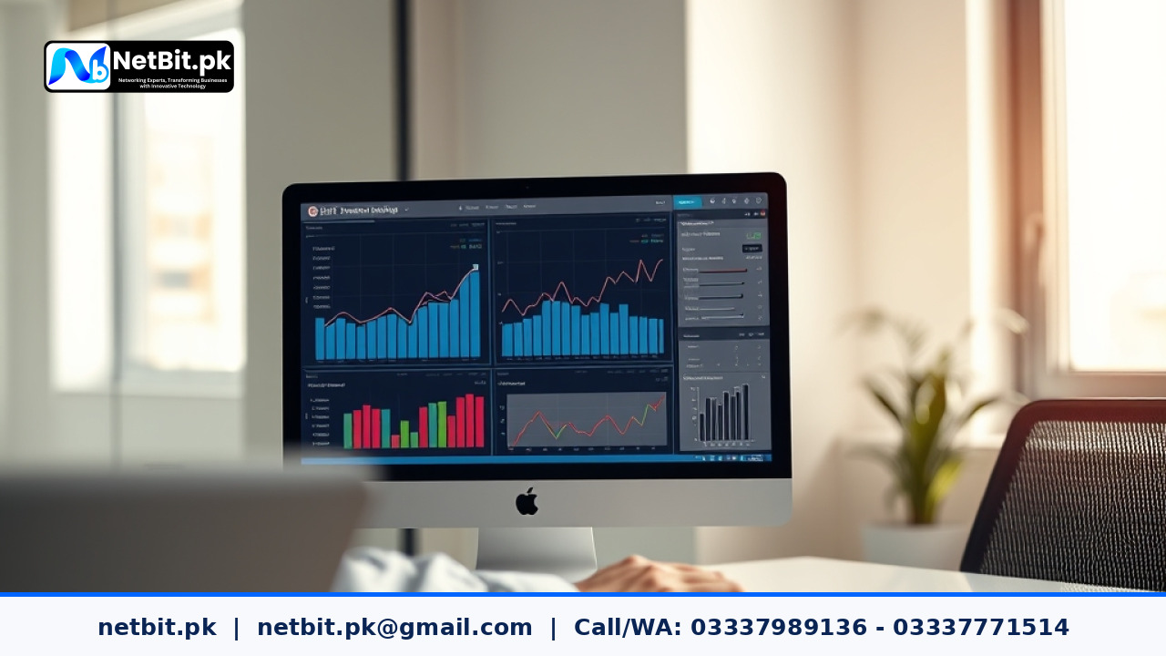 Professional web developer analyzing site architecture and technical SEO metrics on a dual-monitor workstation | NetBit Software House and Technology | netbit.pk