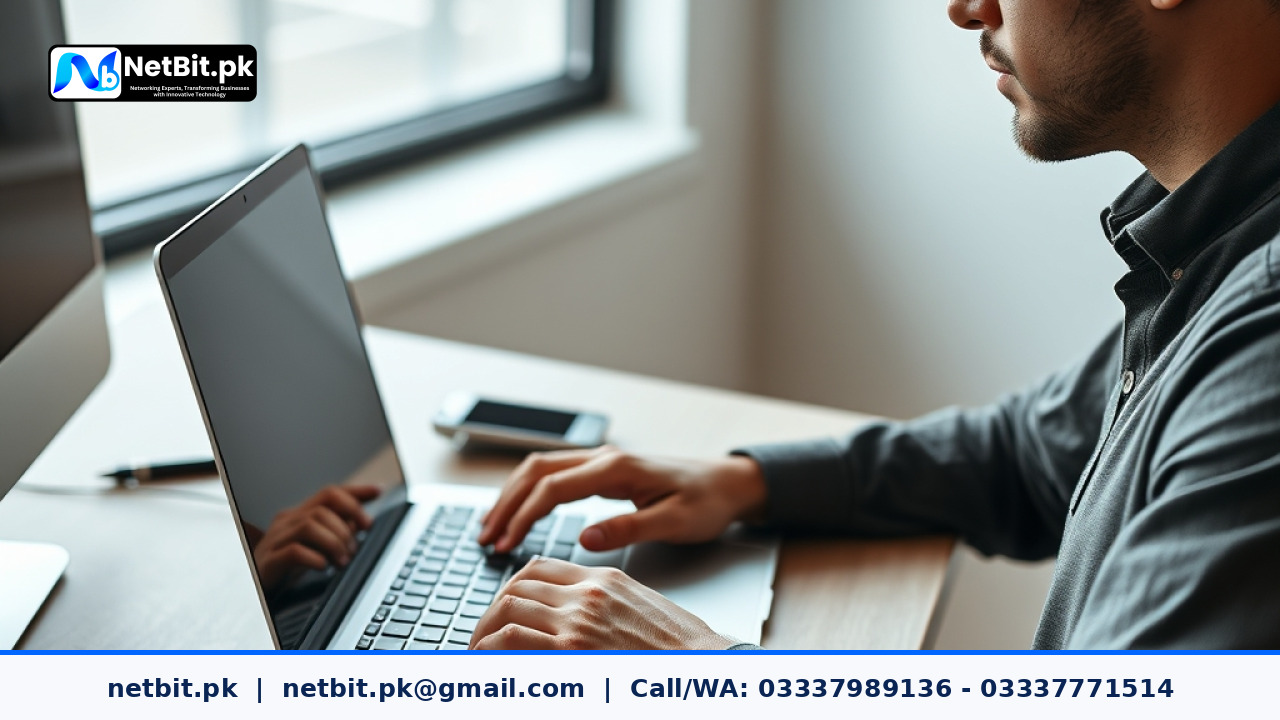A software engineer analyzing deployment logs on a laptop in a modern IT office | NetBit Software House and Technology | netbit.pk