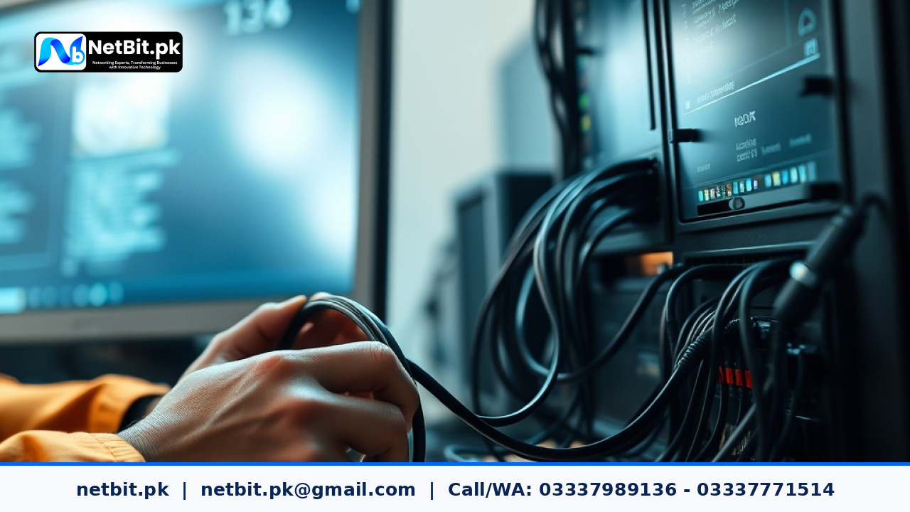 Close-up of a technician maintaining office computer hardware and storage systems | NetBit Software House and Technology | netbit.pk