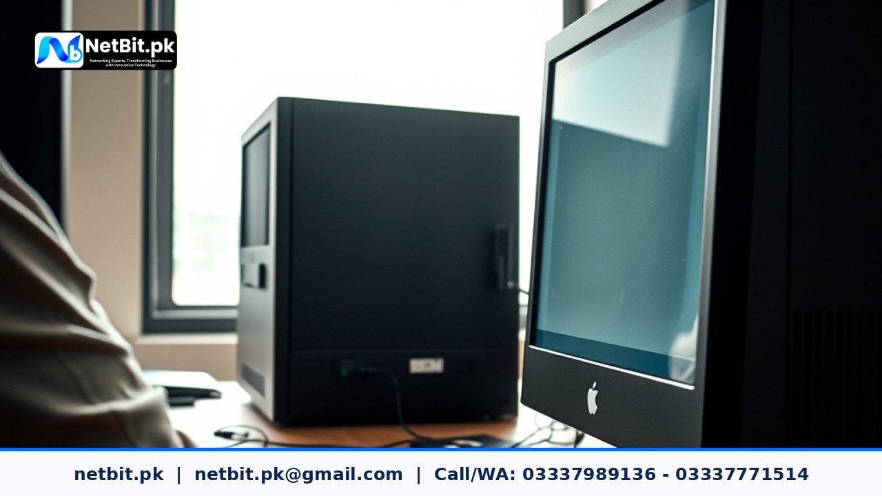 Close-up of a technician performing system maintenance on an office computer | NetBit Software House and Technology | netbit.pk