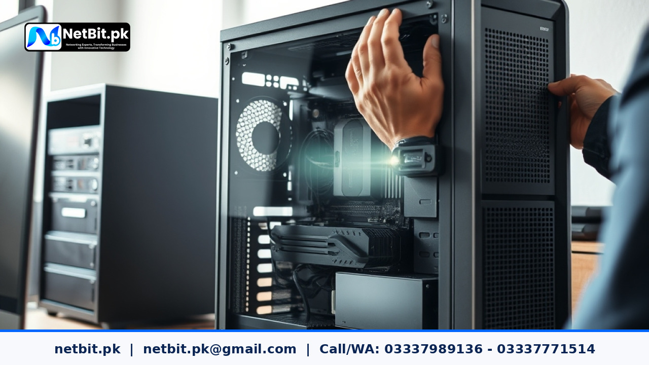 IT technician performing system maintenance on a business workstation | NetBit Software House and Technology | netbit.pk