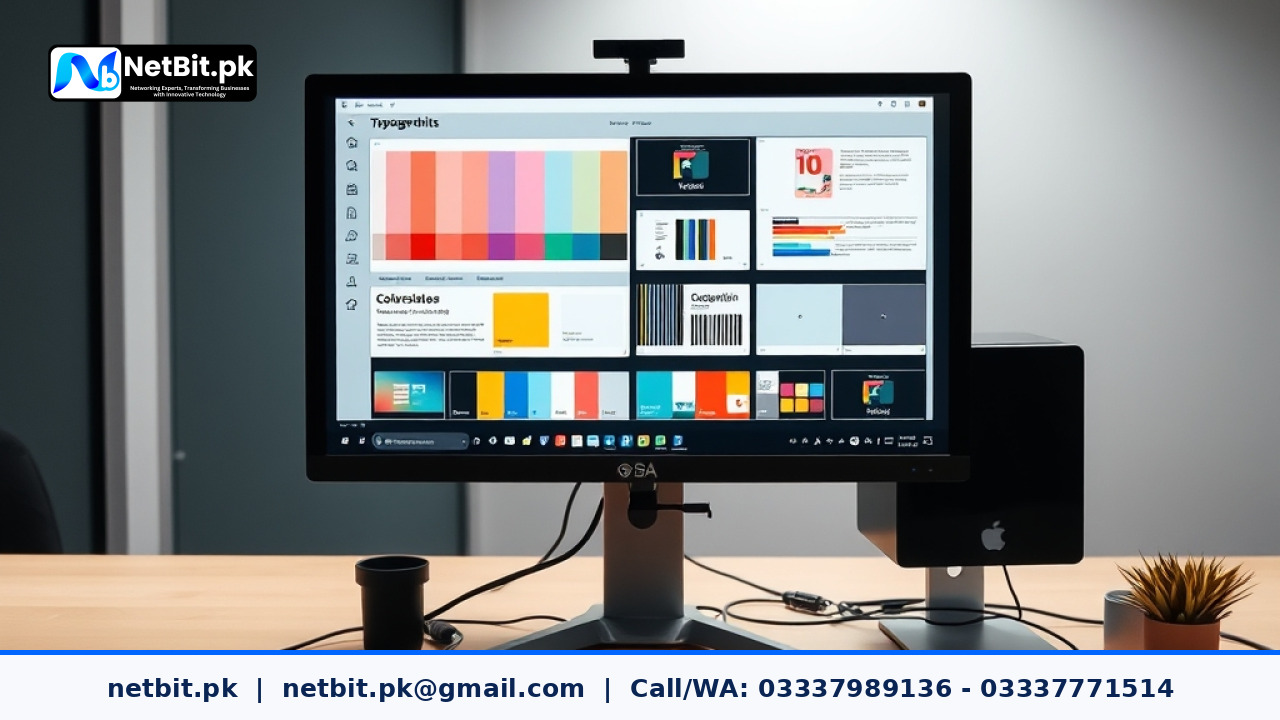 Professional designer working on typography scaling and branding layouts for software interfaces