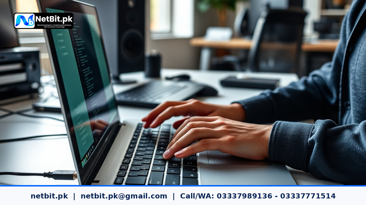 Developer configuring AI agent parameters on a dual-monitor workstation | NetBit Software House and Technology | netbit.pk